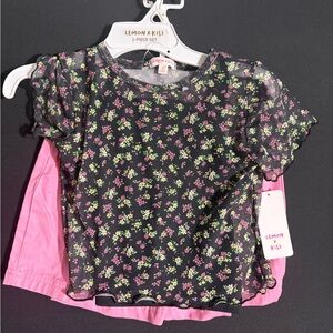 Girls' Black Floral Mesh Top with Black Layer Tank And Matching Skort